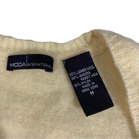 Moda International Women Yellow Lambs Wool Angora Short Sleeve Crop Sweater Sz M - Picture 9 of 11